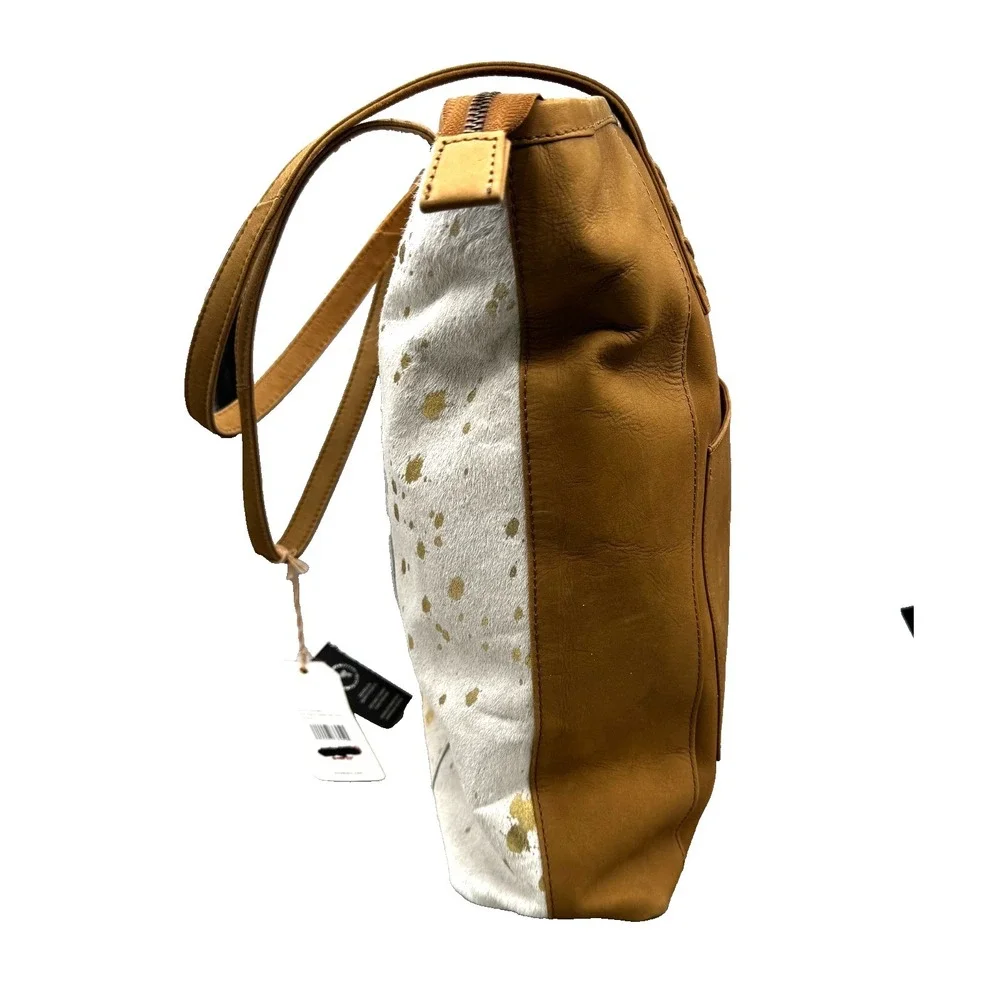 NEW Shyanne Conceal Carry Hair-On Leather Tote Bag‎ Large Gold Foil Western
